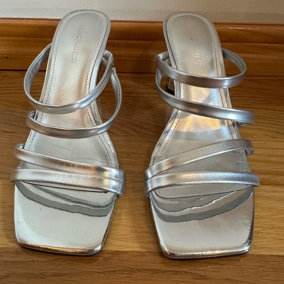 Marc Fisher Metallic Silver Strappy Heels - Picture 1 of 5
